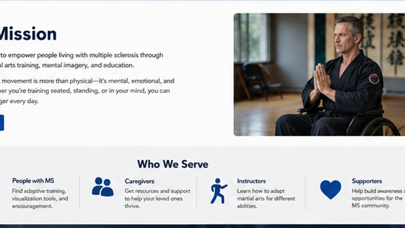 Photorealistic example of adaptive movement and seated martial arts practice for people living with multiple sclerosis