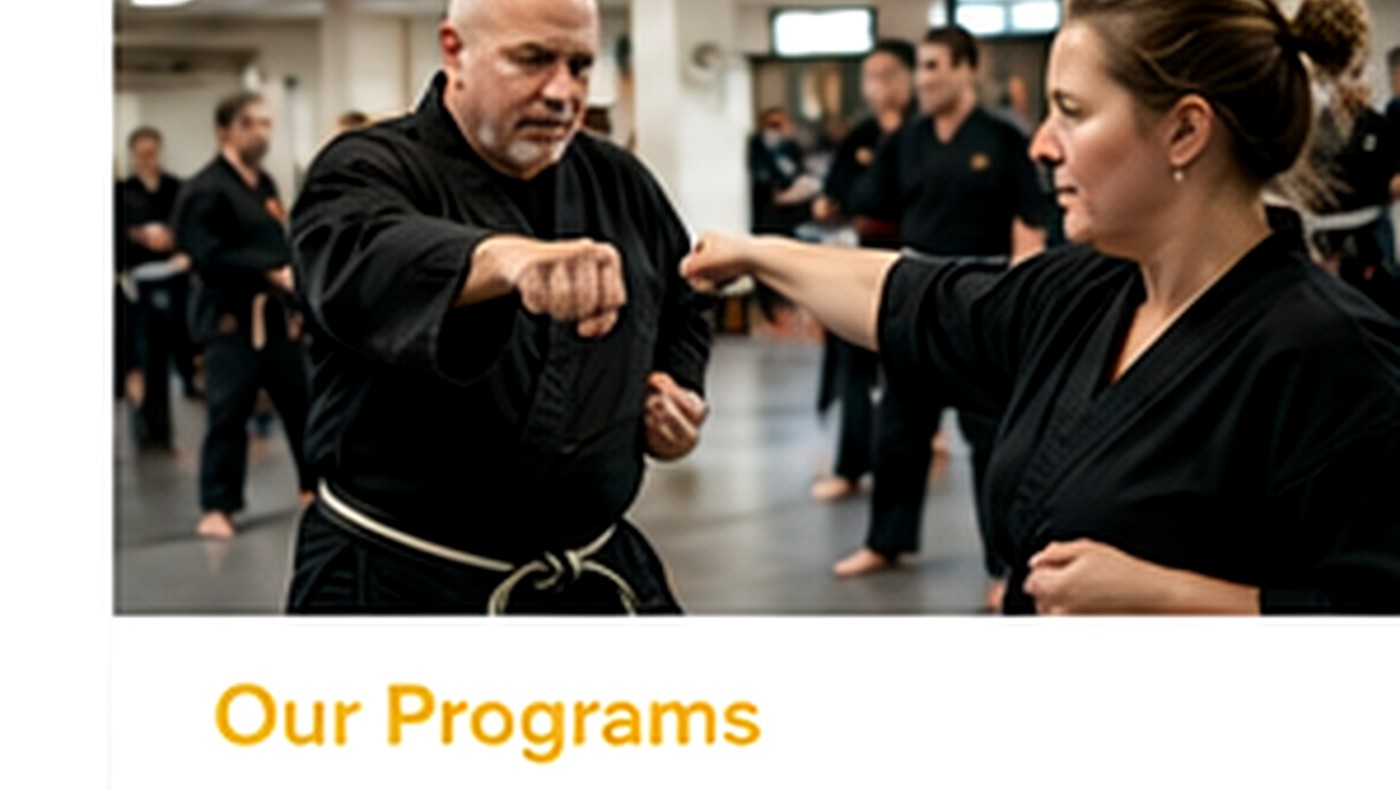 Photorealistic-style instructor awareness hero image showing a martial arts teacher supporting adaptive practice