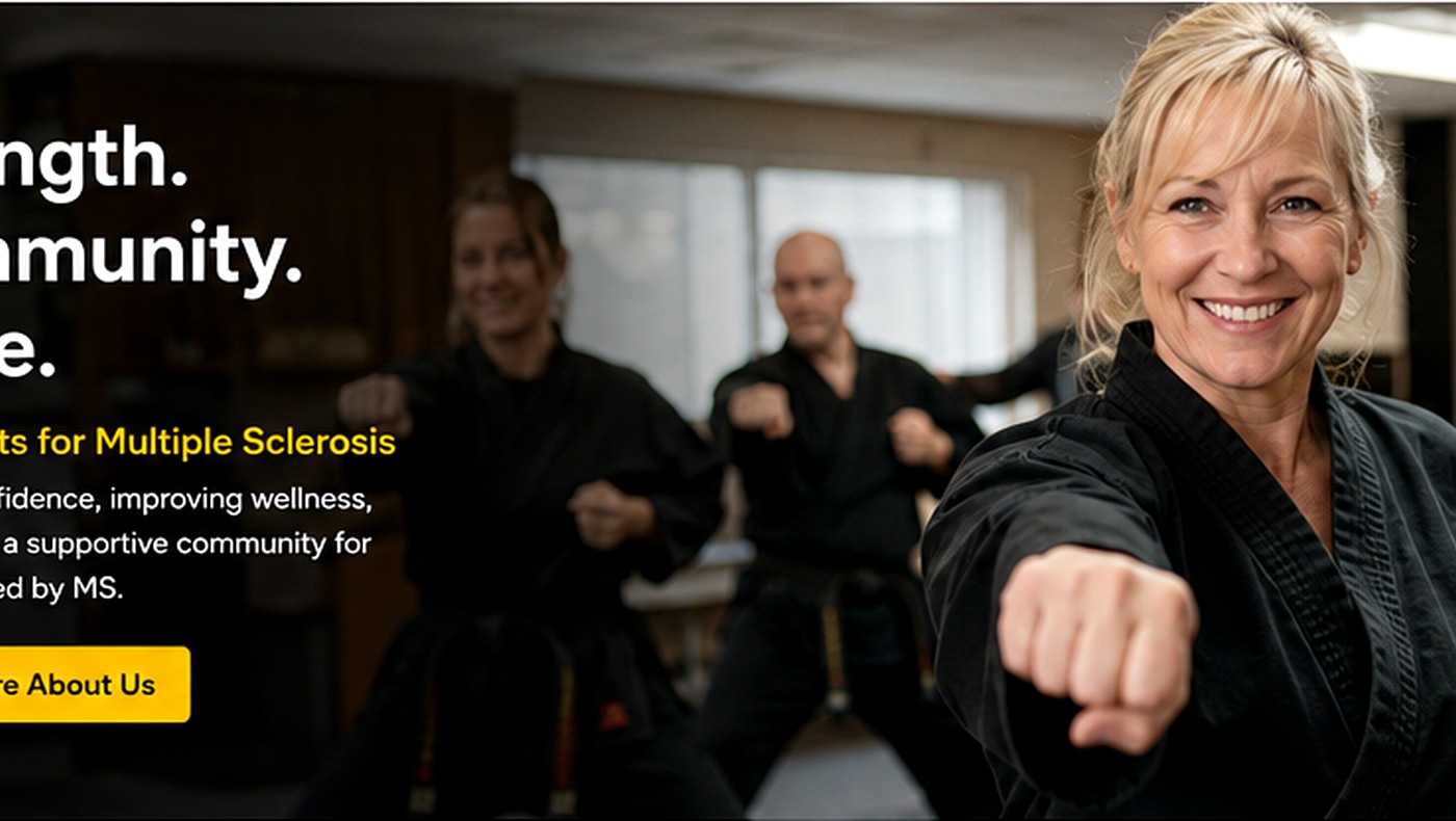 Photorealistic-style visualization hero image showing a seated person mentally rehearsing martial arts movement