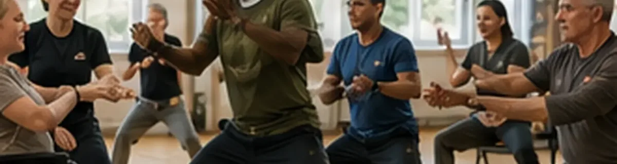 Inclusive adaptive martial arts practice with seated and standing participants learning together